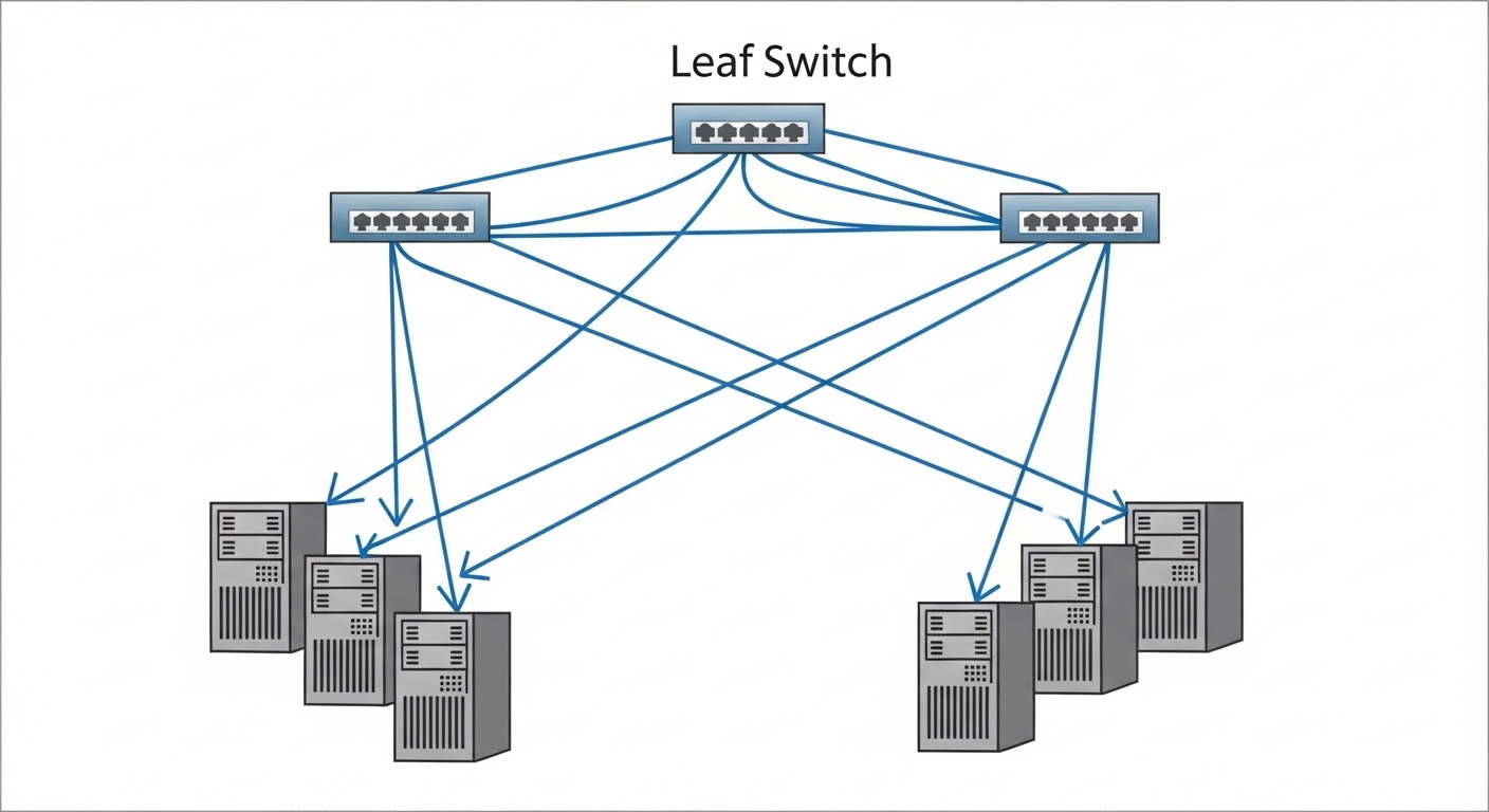 Detailed technical illustration showing a leaf-spine network topology with switches and third party SFP transceivers highligh