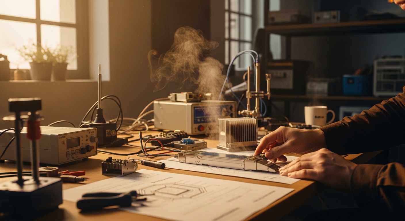 Lifestyle scene featuring transceiver thermal cooling, Thermal Management for High-Speed Optical Transceivers, warm ambient l