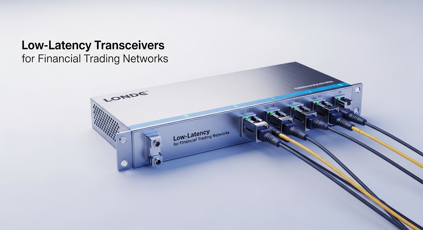 Minimalist design showcasing financial network transceiver, Low-Latency Transceivers for Financial Trading Networks, clean co