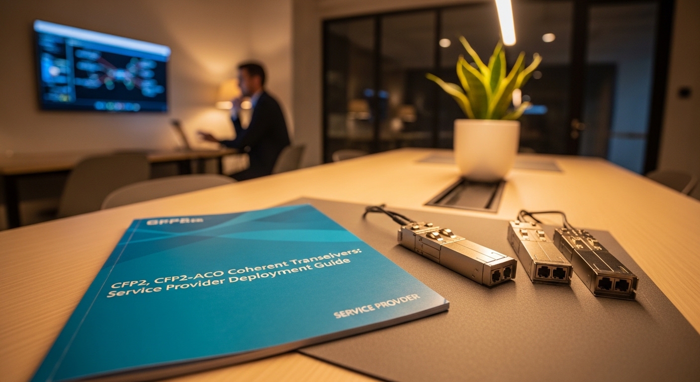 Lifestyle scene featuring coherent CFP2, CFP2-ACO Coherent Transceivers: Service Provider Deployment Guide, warm ambient ligh