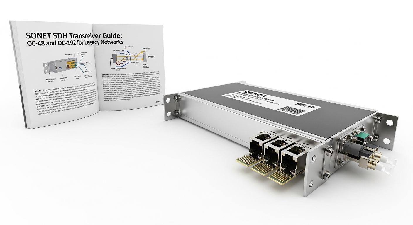 Professional product photography of OC-48 fiber module, SONET SDH Transceiver Guide: OC-48 and OC-192 for Legacy Networks, cl