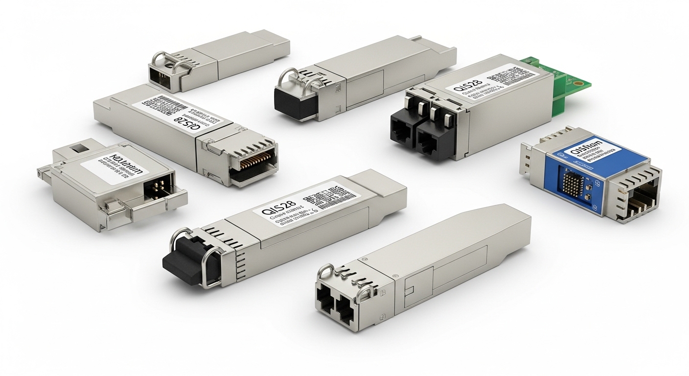Overhead flat-lay composition of transceiver lead time, Extended Lead Time for Optical Transceivers: Planning Strategies, sty