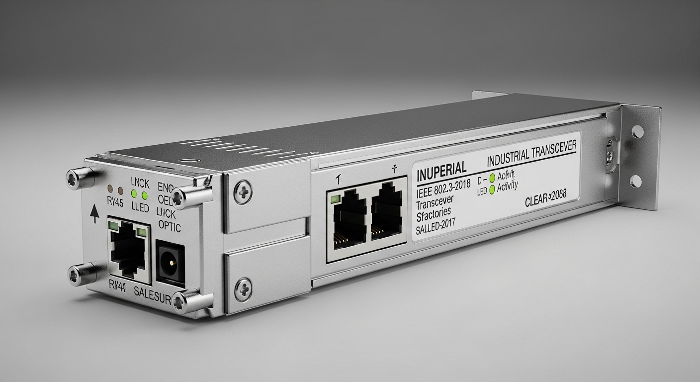 Professional product photography of ruggedized ethernet transceiver, Industrial Ethernet IEEE 802.3-2018: Transceiver Standar