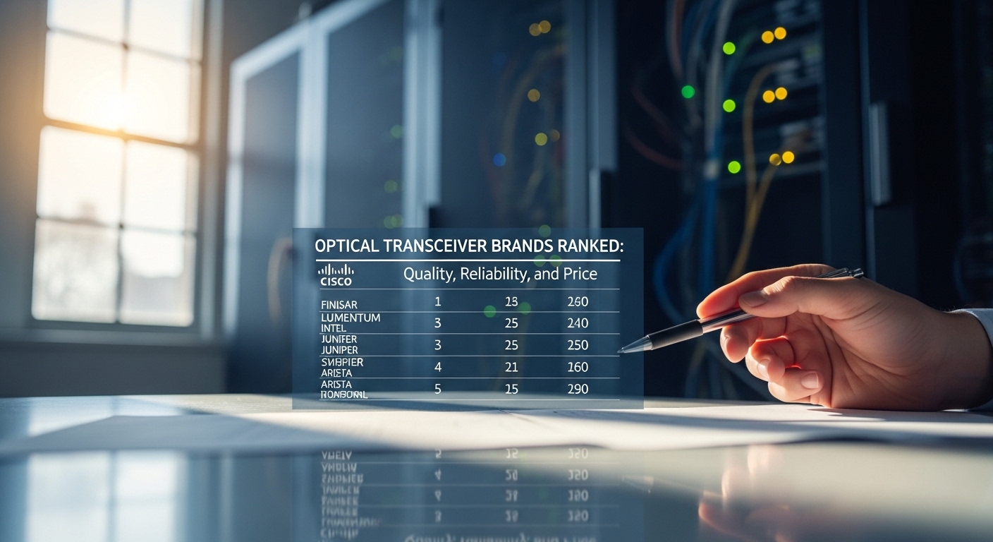Documentary-style photo of best SFP brand, Optical Transceiver Brands Ranked: Quality, Reliability, and Price, natural lighti