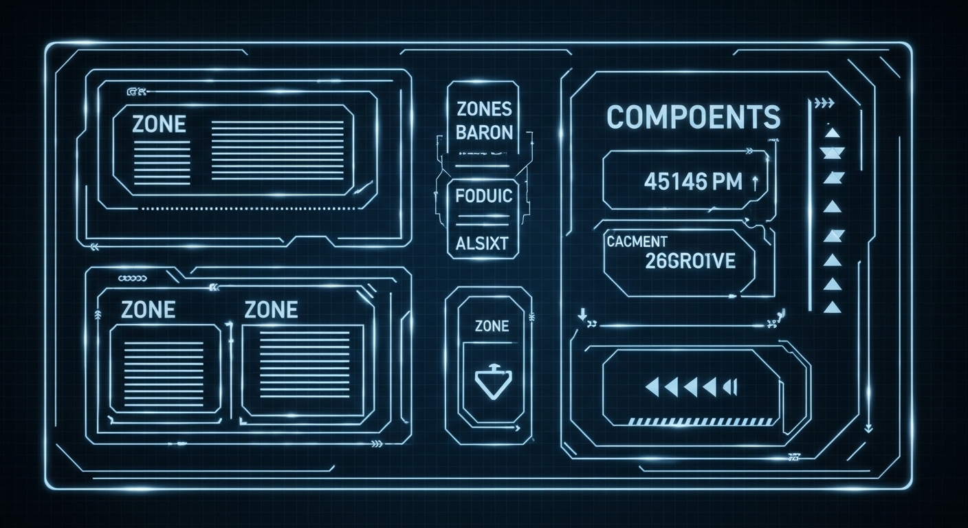 Concept art infographic style showing a Ceph cluster rack layout with three zones (compute, storage, network) and animated ar