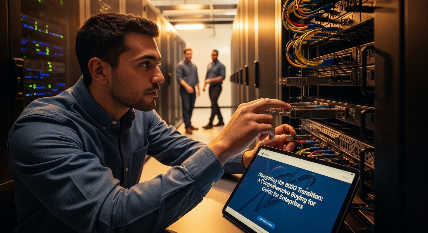 Lifestyle scene featuring high-speed transceivers, Navigating the 800G Transition: A Comprehensive Buying Guide for Enterpris