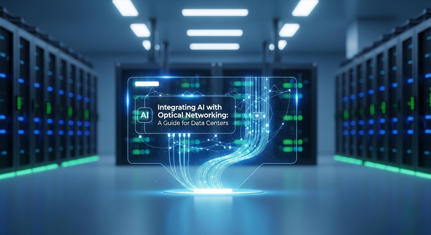 Minimalist design showcasing AI integration, Integrating AI with Optical Networking: A Guide for Data Centers, clean composit