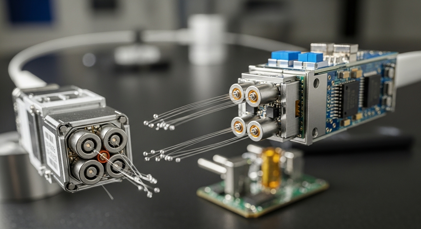 Documentary-style photo of multi-core fiber optic, Spatial Division Multiplexing Fiber: Next-Gen Transceiver Technology, natu