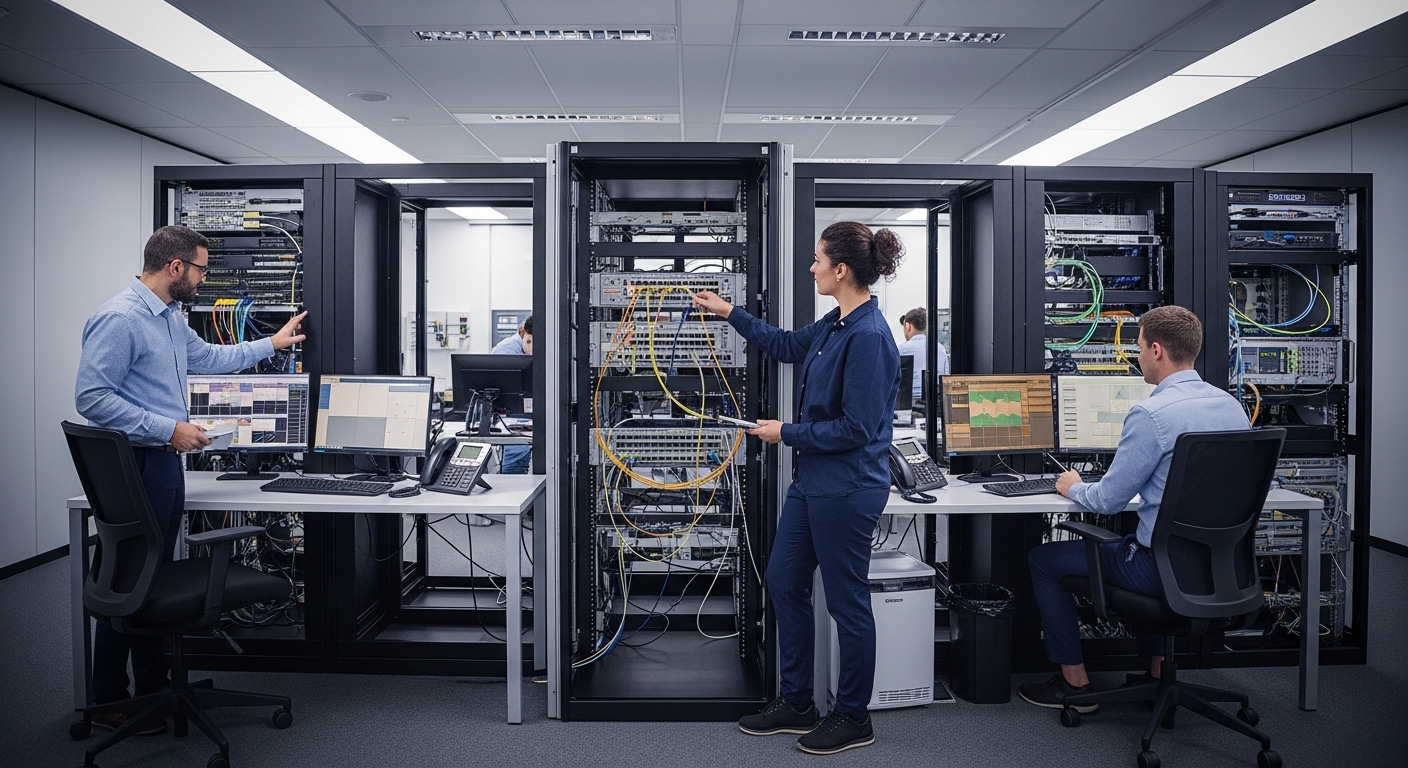 Lifestyle scene featuring transport SDN fiber, T-SDN Transport SDN: Optical Transceiver Automation, warm ambient light, candi