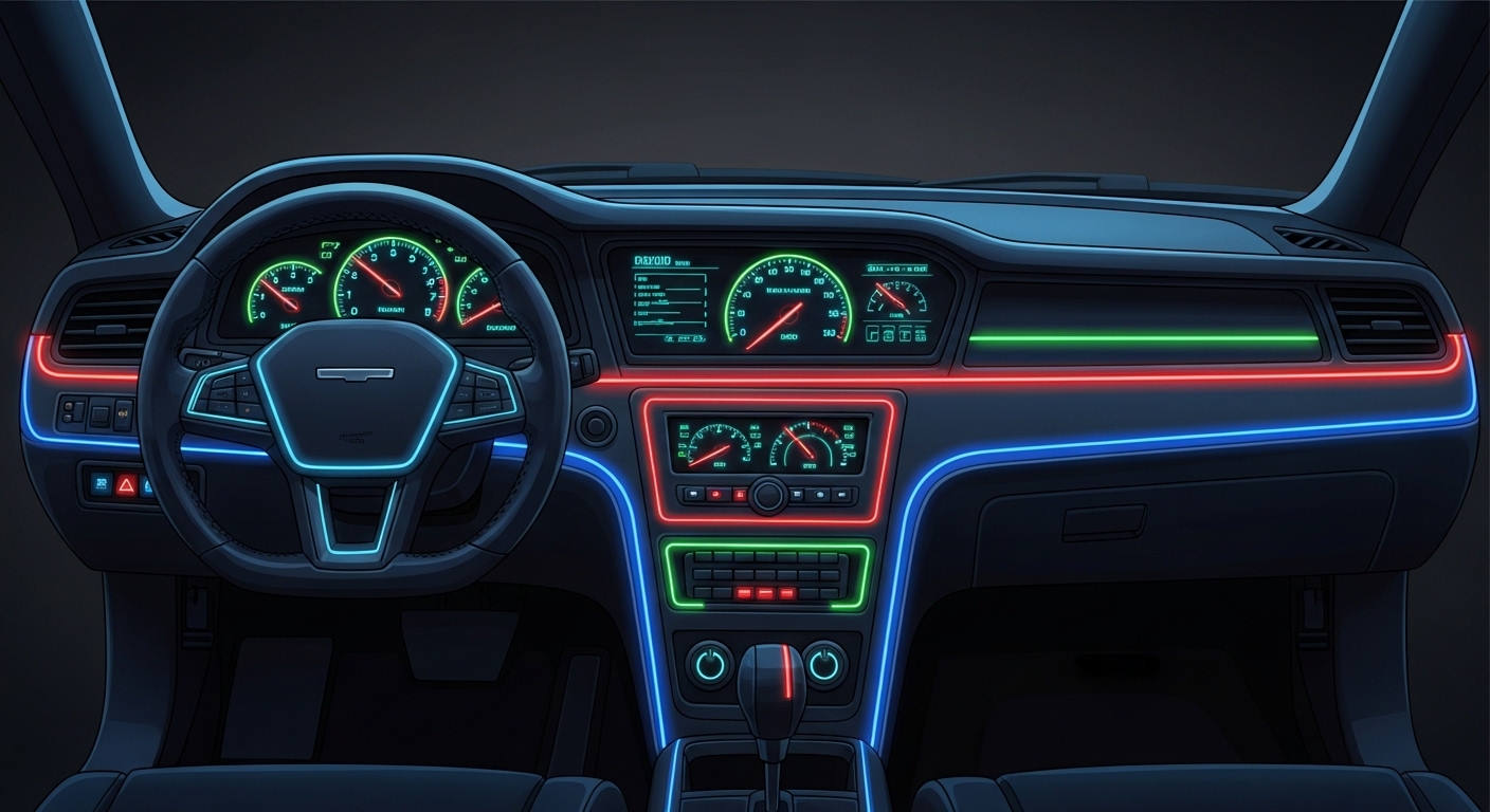 Concept art style illustration of a server room control dashboard, with a stylized Nagios alarm bell icon connected by lines 