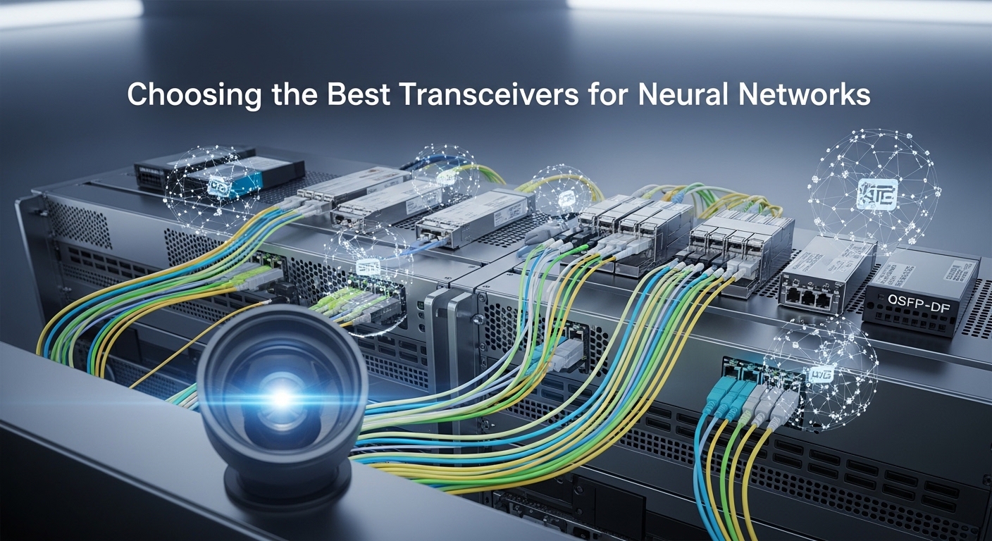Professional product photography of ML optics, AI/ML Infrastructure: Choosing the Best Transceivers for Neural Networks, clea