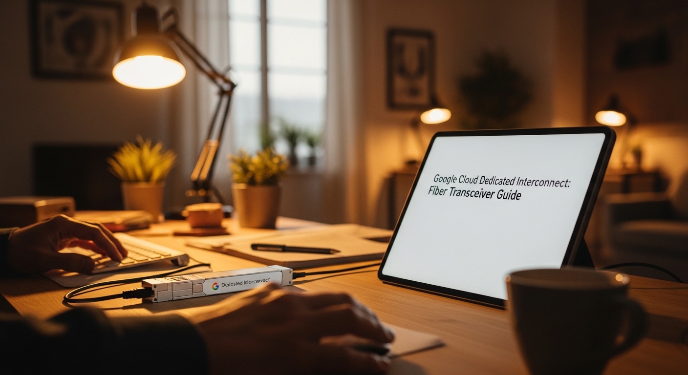 Lifestyle scene featuring Dedicated Interconnect transceiver, Google Cloud Dedicated Interconnect: Fiber Transceiver Guide, w