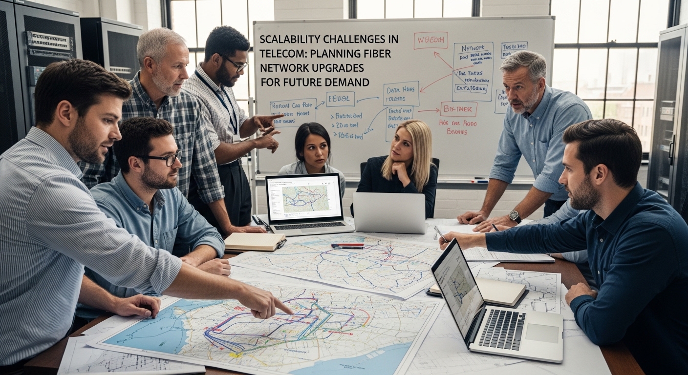 Documentary-style photo of telecom scalability, Scalability Challenges in Telecom: Planning Fiber Network Upgrades for Future