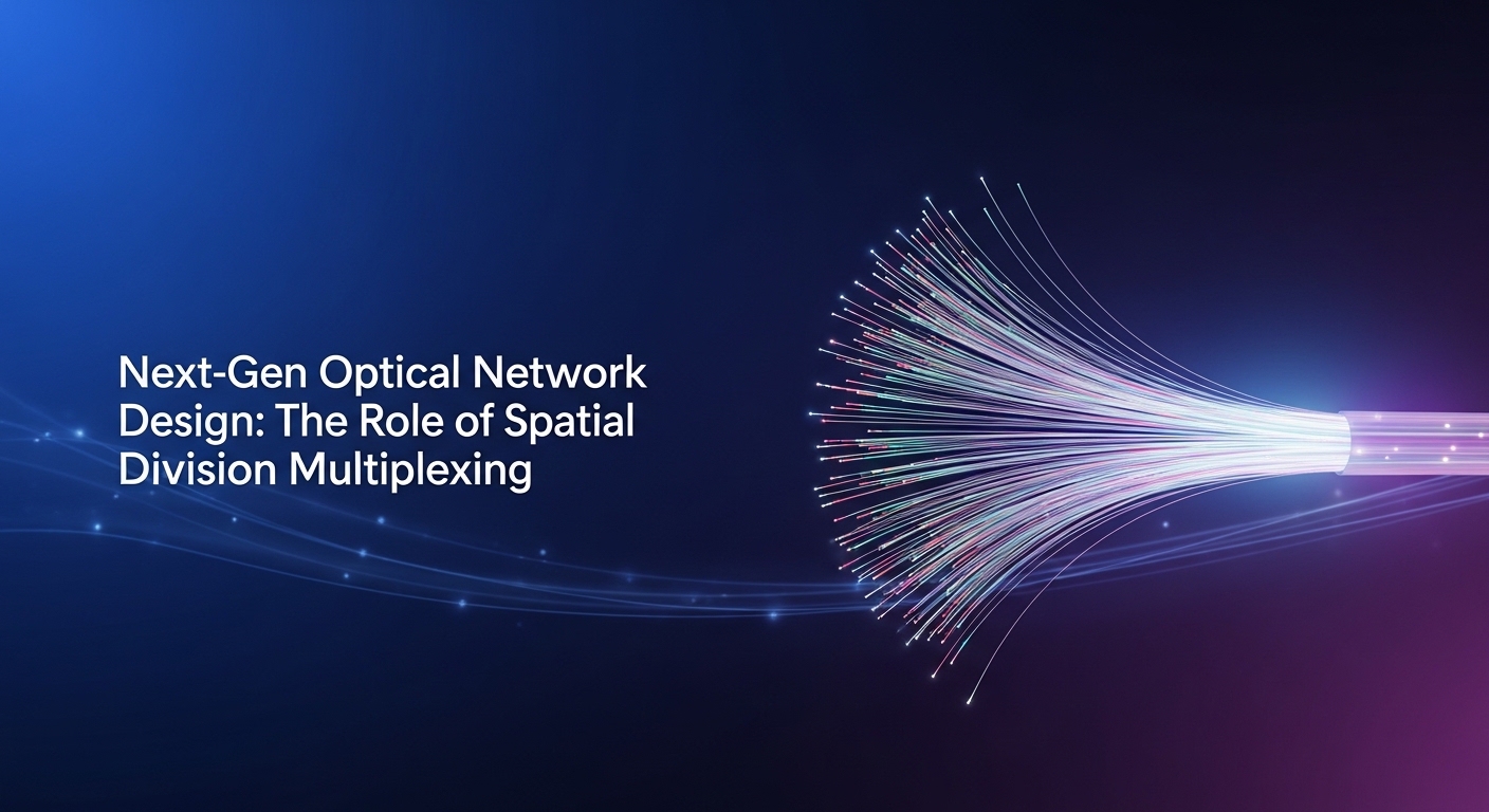 Minimalist design showcasing SDM fiber, Next-Gen Optical Network Design: The Role of Spatial Division Multiplexing, clean com