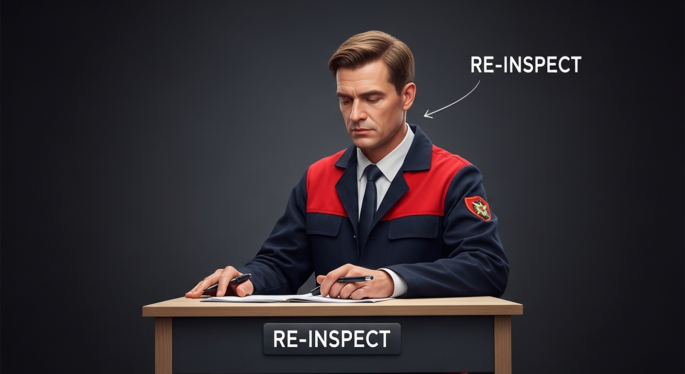 Technical illustration in clean vector style showing a three-stage pipeline: “Inspect,” “Clean,” “Re-inspect,” with icons of 