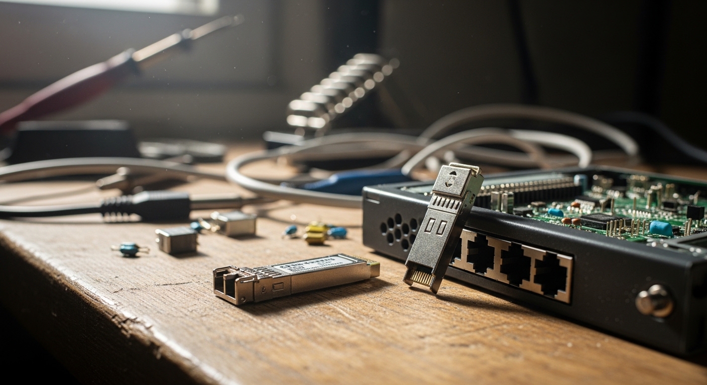 Documentary-style photo of open source firewall SFP, SFP for pfSense and OPNsense Firewalls, natural lighting, authentic atmo