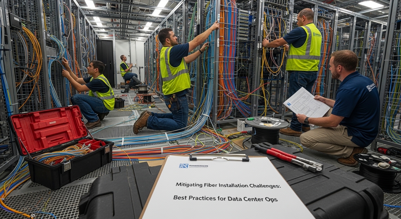 Documentary-style photo of installation challenges, Mitigating Fiber Installation Challenges: Best Practices for Data Center 