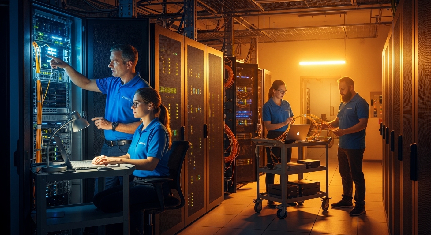 Lifestyle scene featuring active vs passive, Choosing Between Active and Passive Optical Network Solutions for Data Centers, 