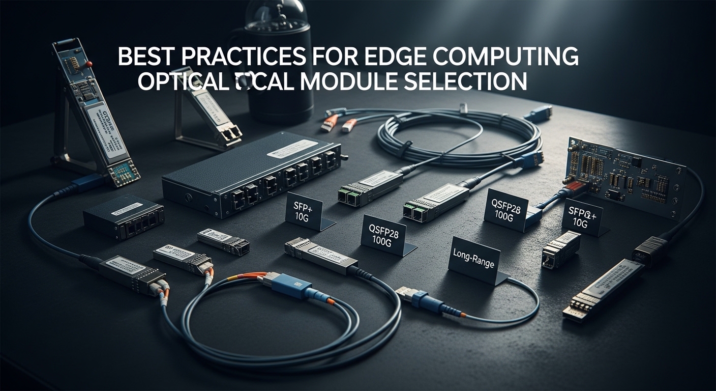 Cinematic editorial photograph of best practices, Best Practices for Edge Computing Optical Module Selection, dramatic lighti