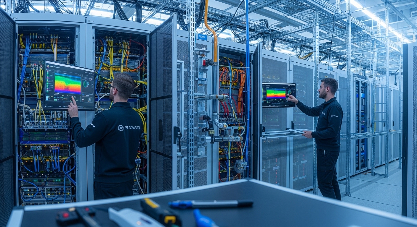 Documentary-style photo of data center efficiency, Optimizing Cooling Solutions for High-Density Transceiver Deployments, nat