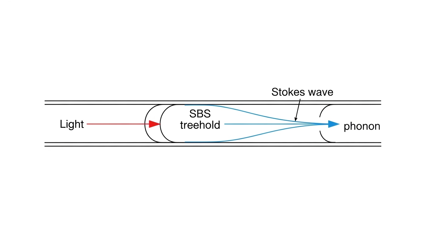 Minimalist vector illustration showing a longitudinal fiber cross-section with an acoustic wave arrow propagating opposite to