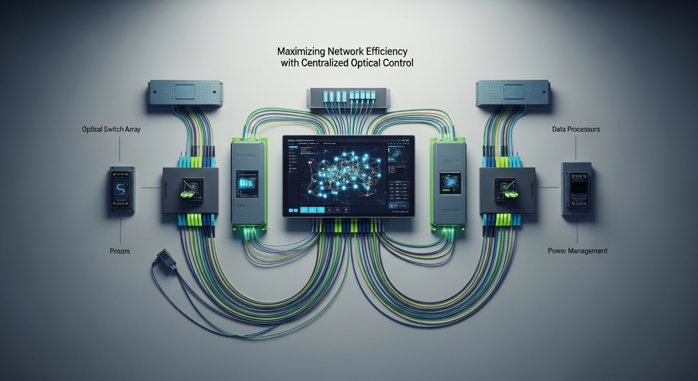 Overhead flat-lay composition of centralized optical control, Maximizing Network Efficiency with Centralized Optical Control,