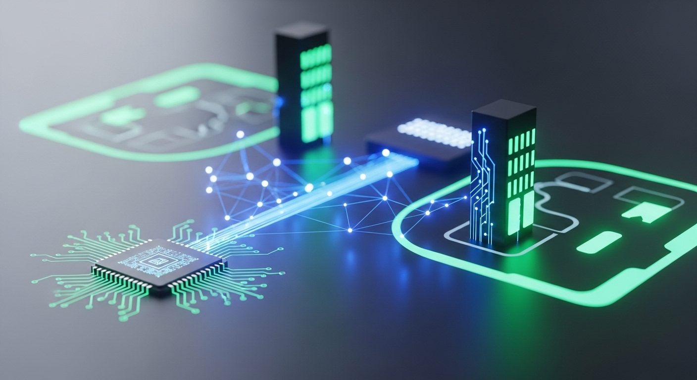 Minimalist design showcasing machine learning, Applications of Optical Networking in AI and Machine Learning Environments, cl