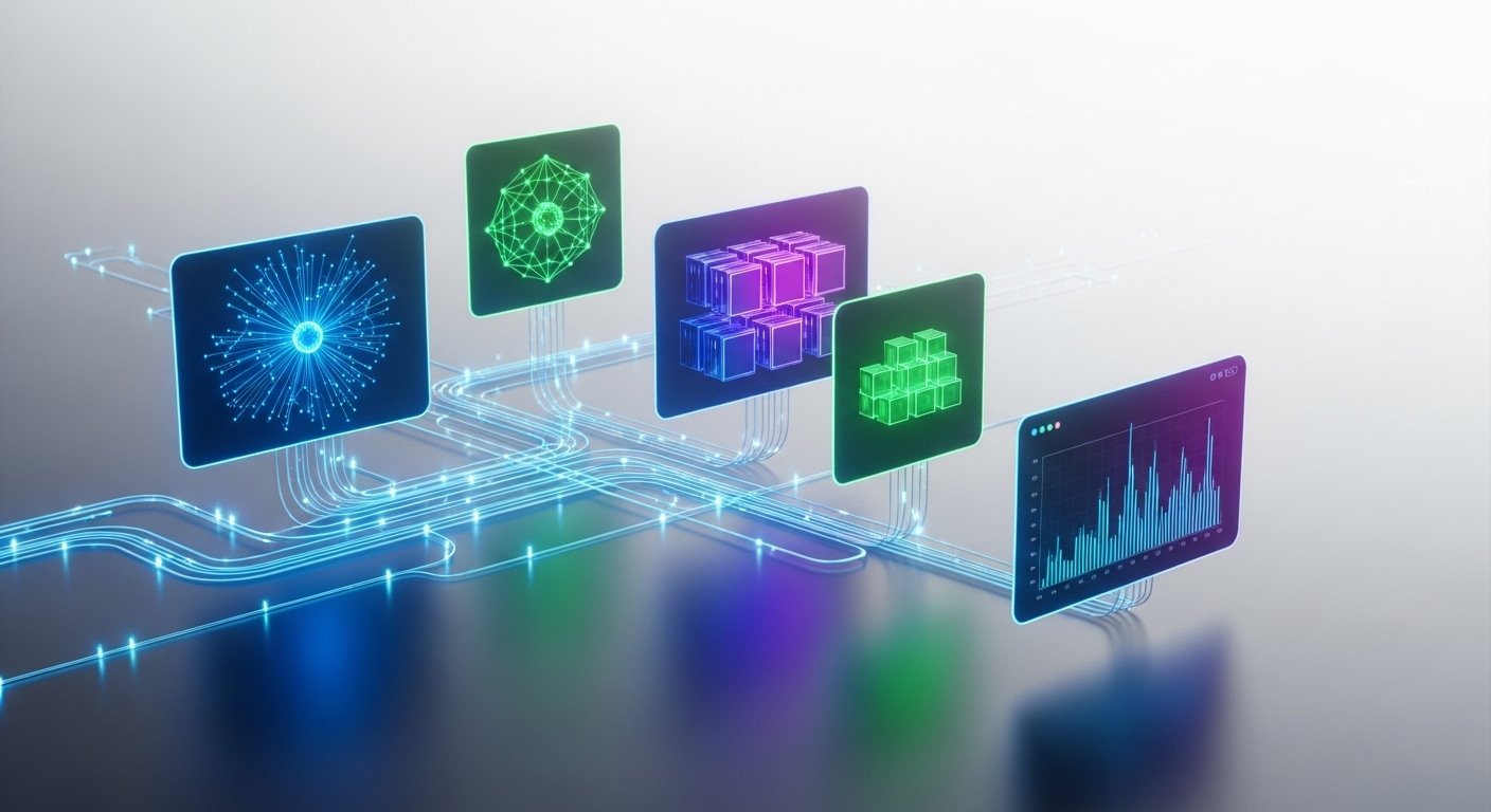 Minimalist design showcasing machine learning, Applications of Optical Networking in AI and Machine Learning Environments, cl