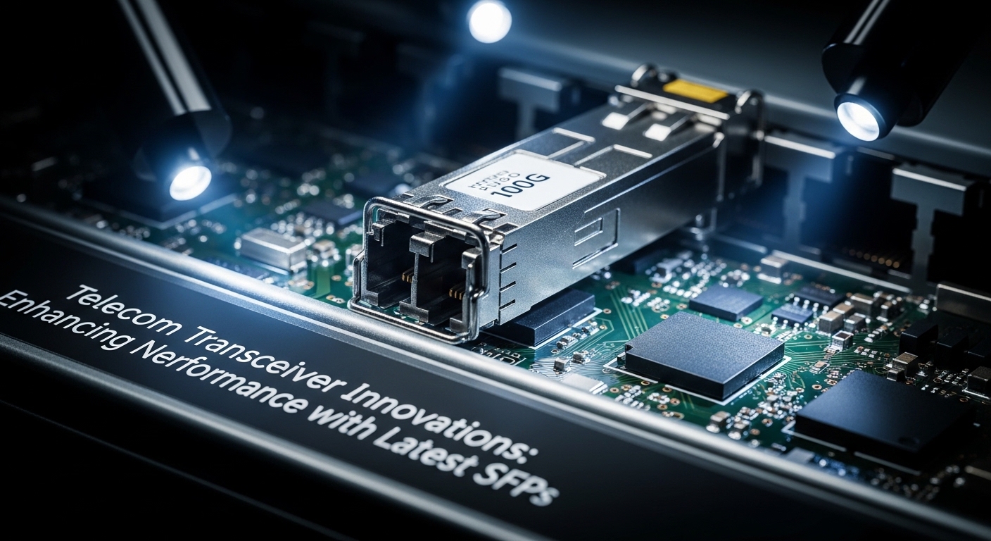 Cinematic editorial photograph of network performance, Telecom Transceiver Innovations: Enhancing Network Performance with La